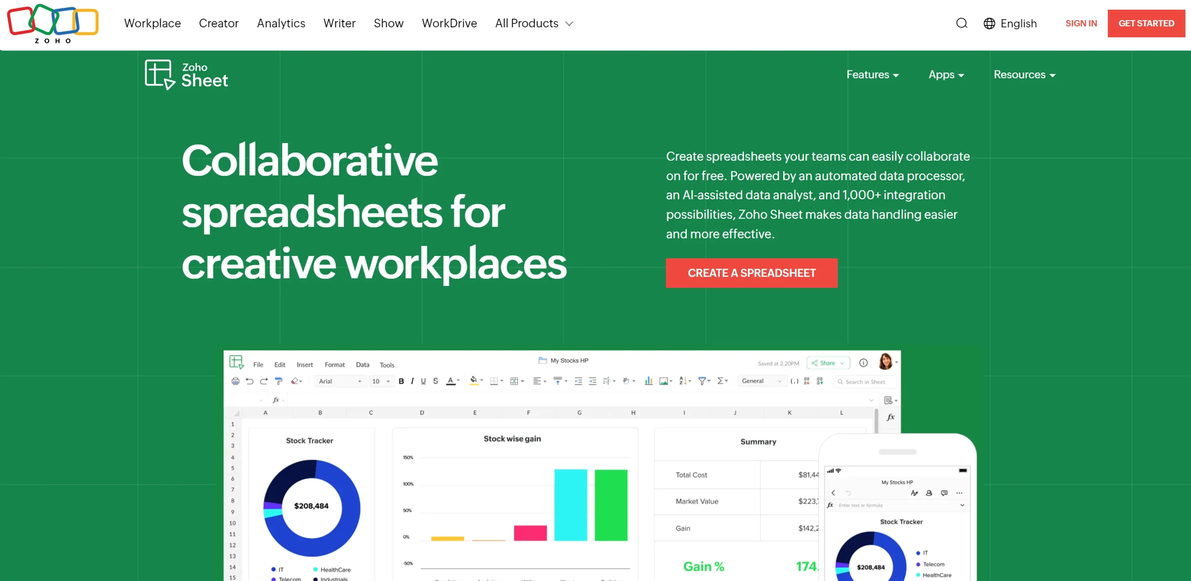 Zoho Sheet product screenshot
